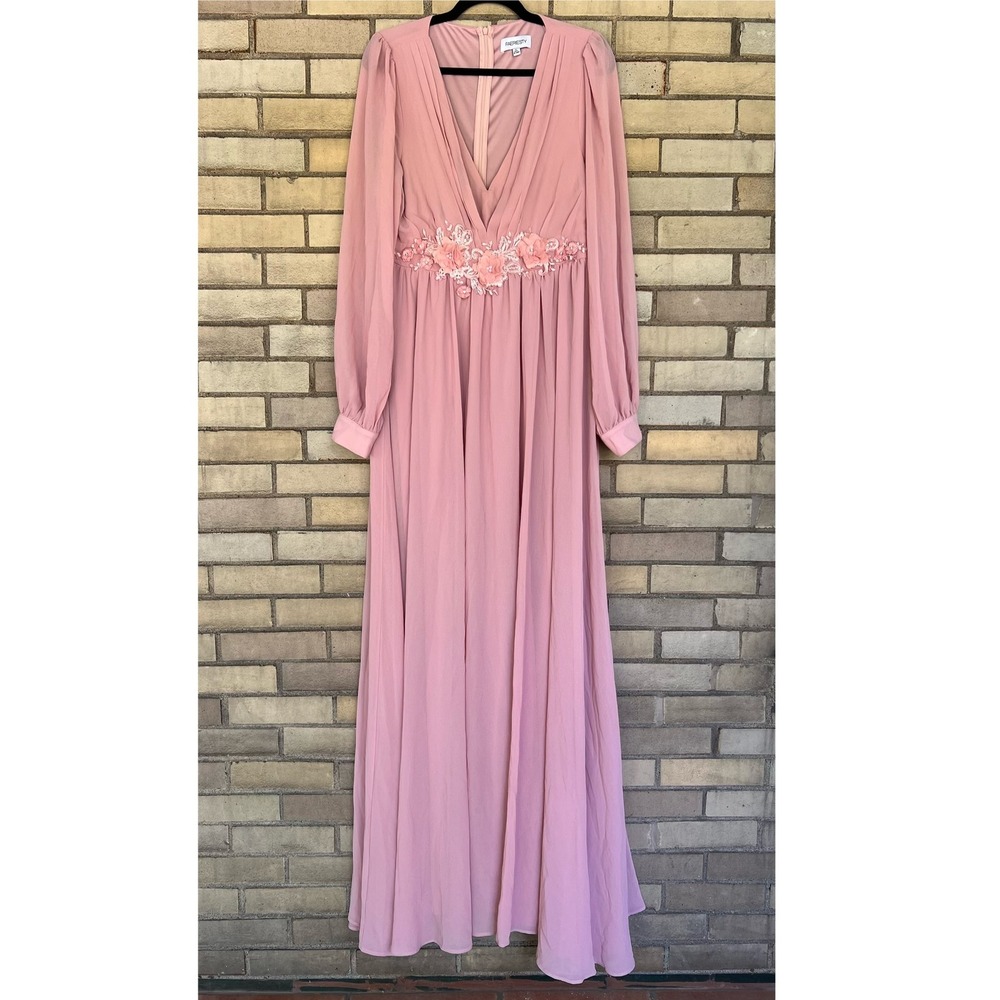 FAERIESTY Pink Lantern Sleeve Floral Chiffon Gown Maxi Dress Formal XL Large - Picture 8 of 11